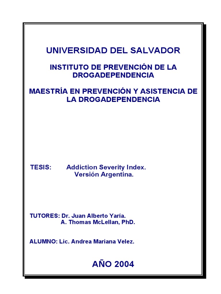 Tesis addiction severity index version argentina andrea velez