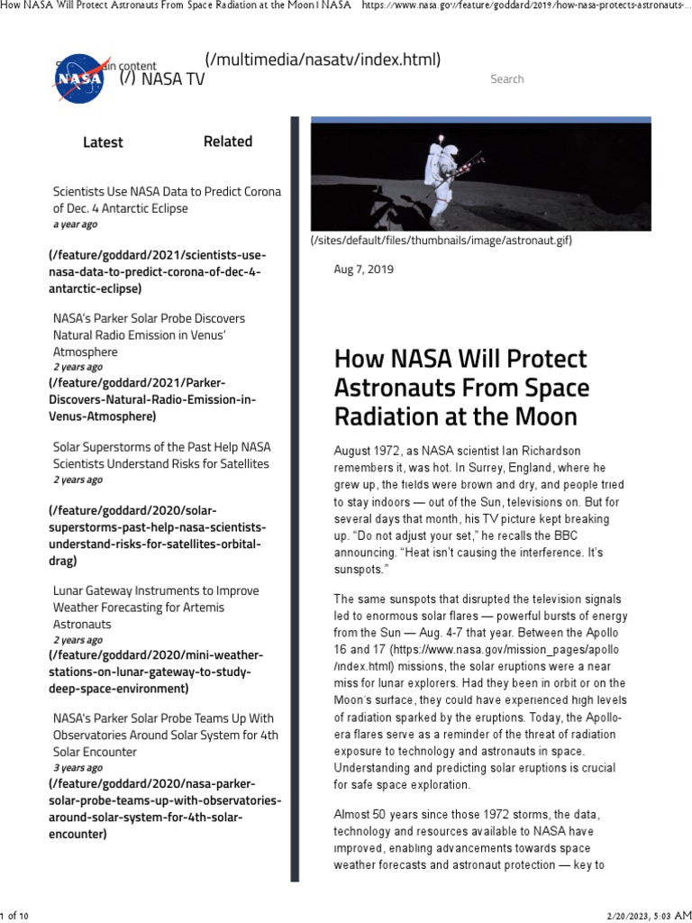 How NASA Will Protect Astronauts From Space Radiation at The Moon NASA