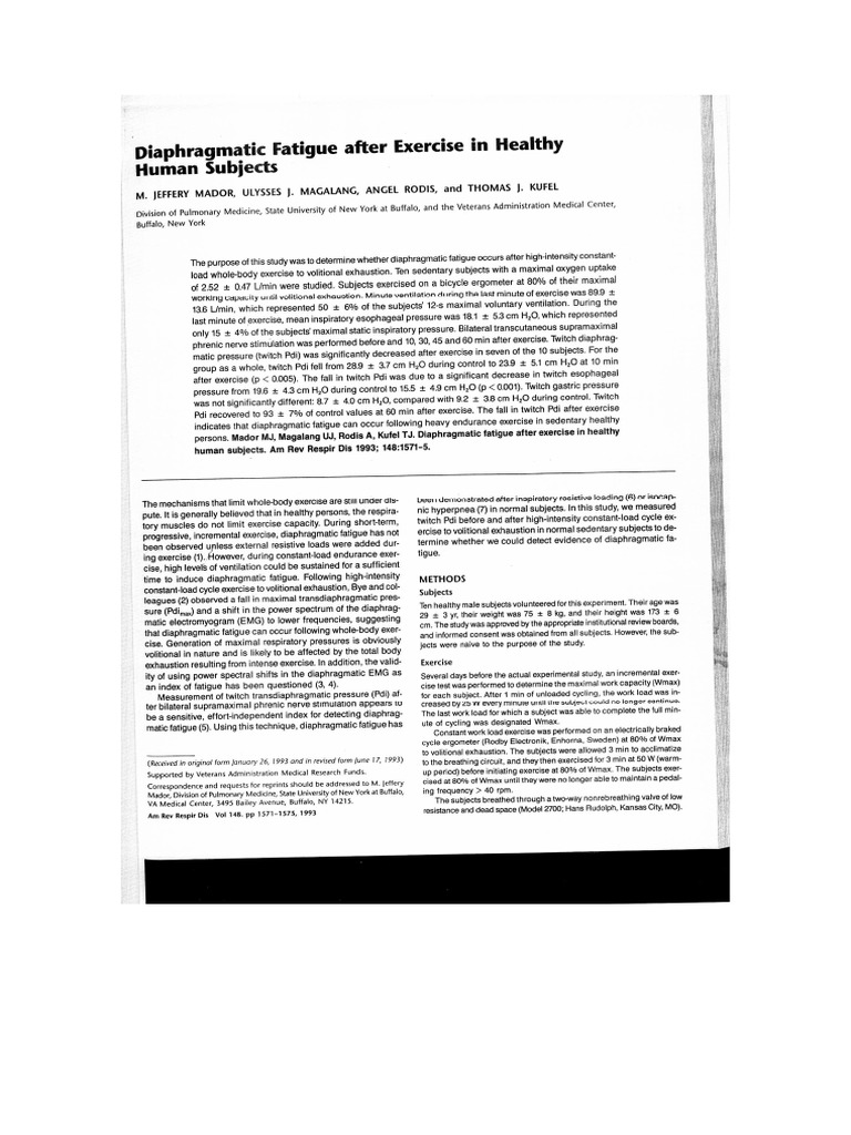 Diaphragmatic fatigue after exercise in healthy human subjects PDF