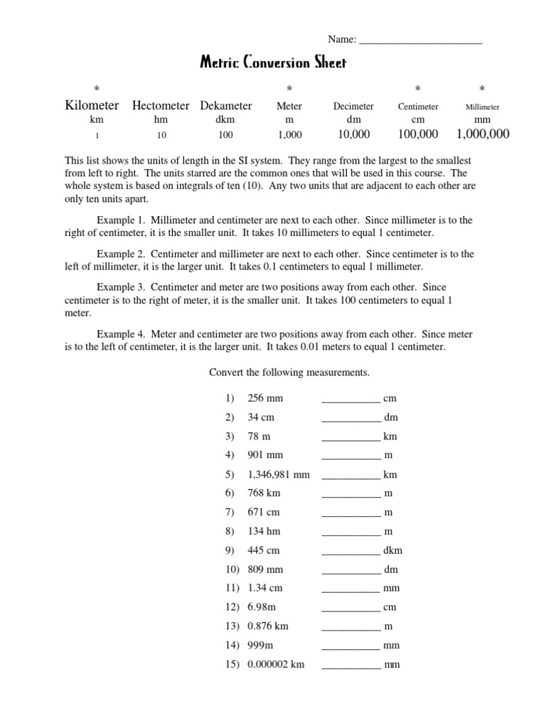 Metric Units Conversion Worksheet | PDF | Metre | Volume