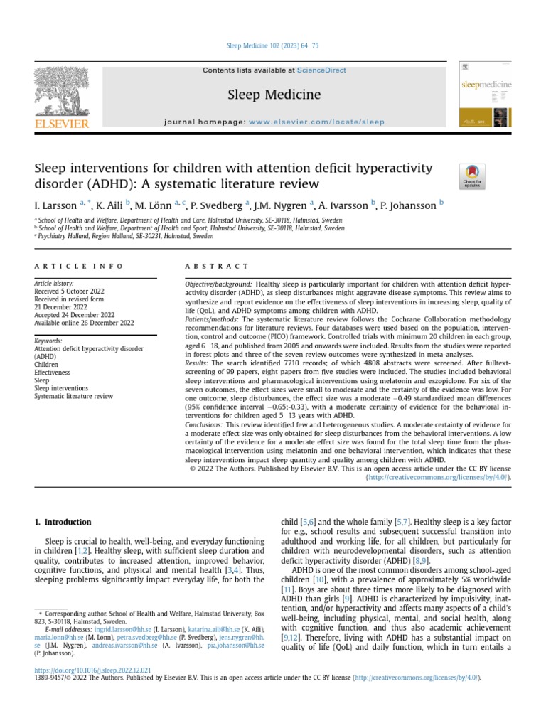 Sleep Interventions For Children With Attention Deficit Hyperactivity ...