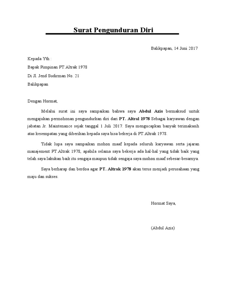 Surat Pengunduran Diri | PDF