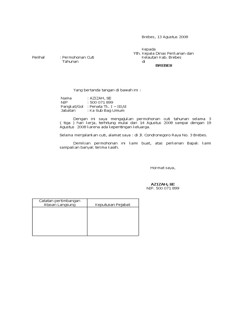 Surat Ijin Cuti | PDF