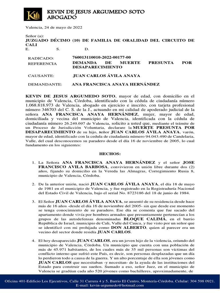 Demanda de Muerte Presunta | Descargar gratis PDF | Gobierno | Justicia
