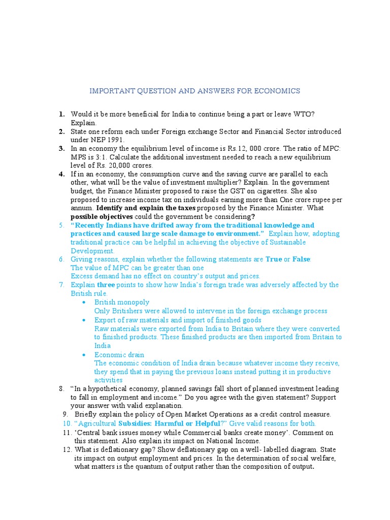 Key Economics Questions and Answers | PDF | Economics | China