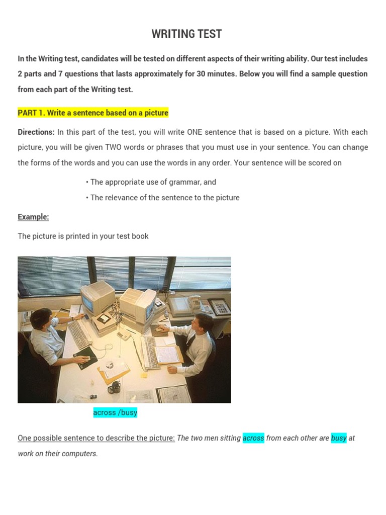 Writing Test Sample Questions PDF