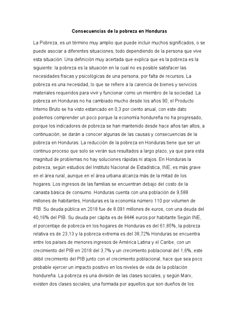 Consecuencias y Solucion de La Pobreza en Honduras | PDF | Pobreza ...