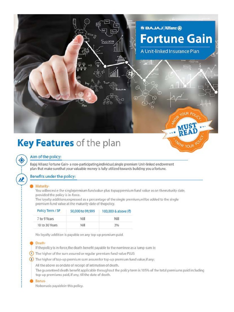 Premium Benefit Details and Fund Options for a Bajaj Allianz Life ...