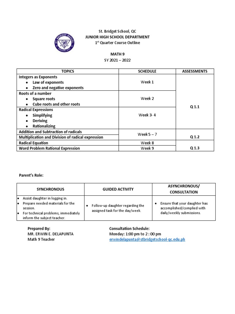 Grade 9 course outline 1st pdf