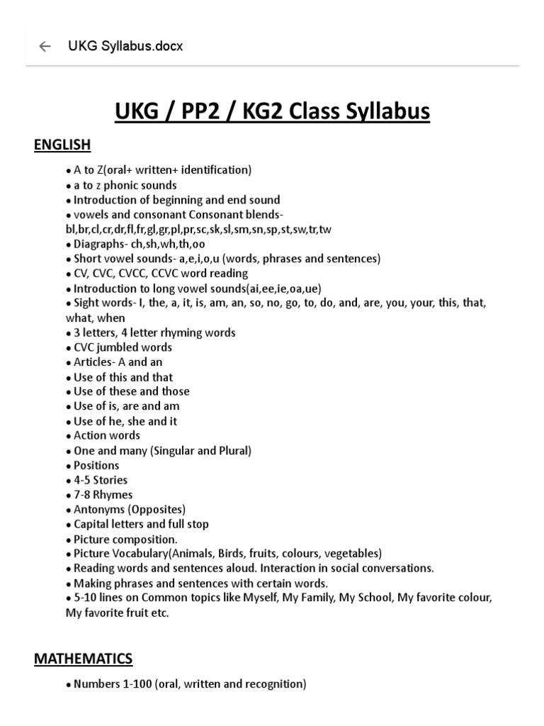 UKG Syllabus PDF Languages Foreign Language Studies