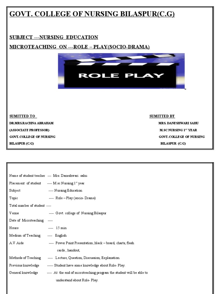 Role Play in Nursing Education Microteaching | PDF | Lecture ...