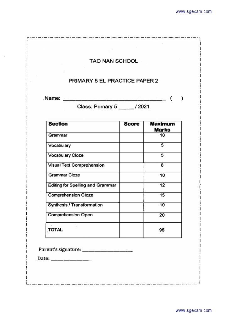 2021 P5 English Practice Paper 2 Tao Nan PDF