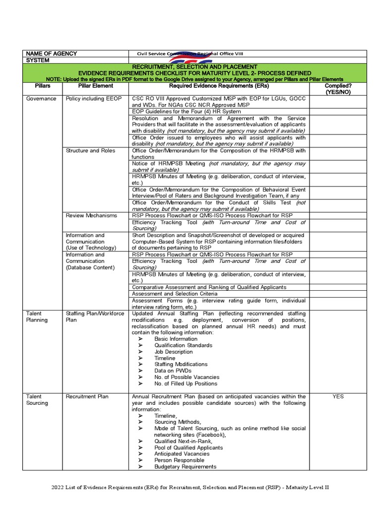 ERS Recruitment and Selection Checklist | PDF | Recruitment | Business