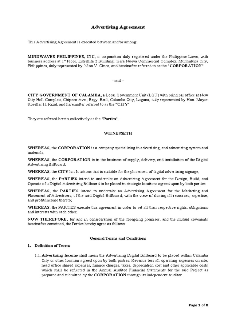 ADVERTISING AGREEMENT Digital Advertising Billboard v2 PDF