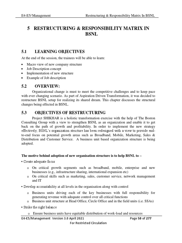 E4-E5 - Text - Chapter 5. RESTRUCTURING - RESP ONSIBILITY MATRIX IN ...
