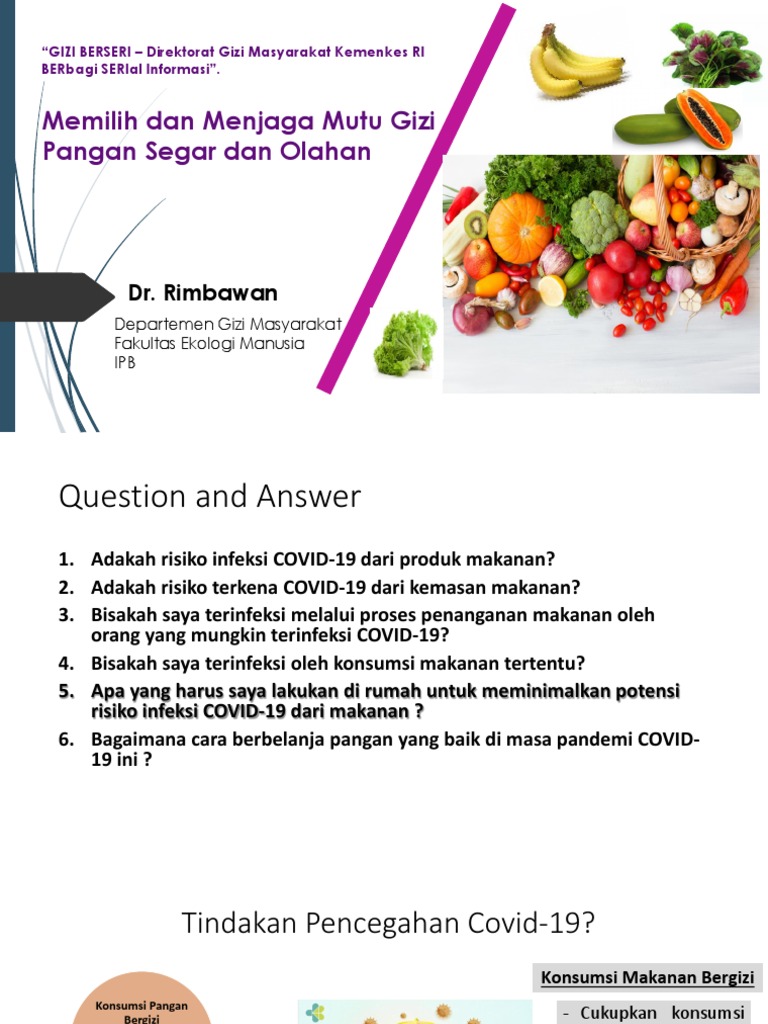 Webinar Gizi Berseri1 - Dr. Rimbawan - Mutu Gizi Pangan Segar Dan ...