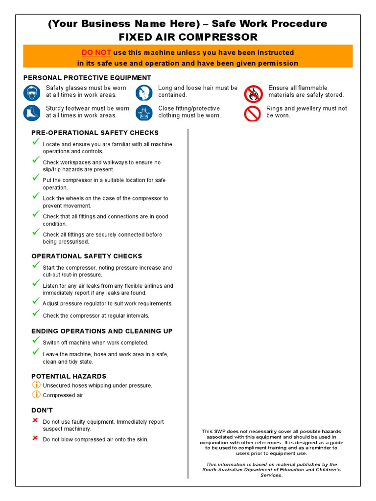 SWP Air Compressor Fixed - AS501 | PDF | Mechanical Engineering | Safety