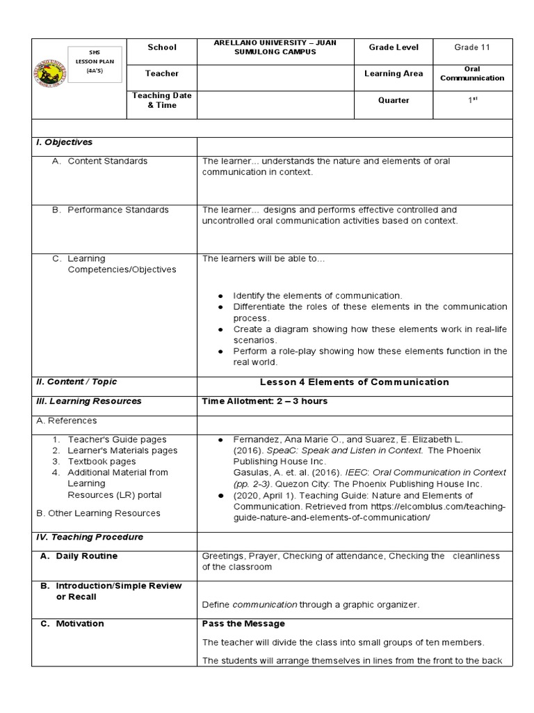Lp4 Elements Of Communication Pdf Communication Cognition