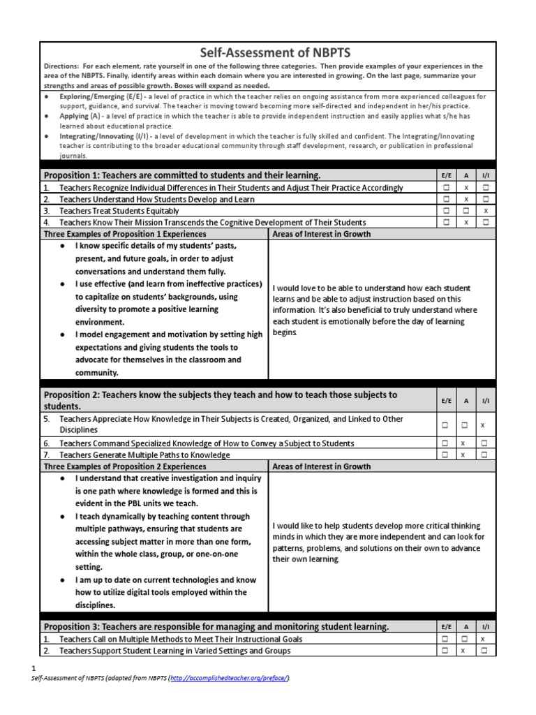 nbpts self assessment11erin jackson PDF Teachers Learning