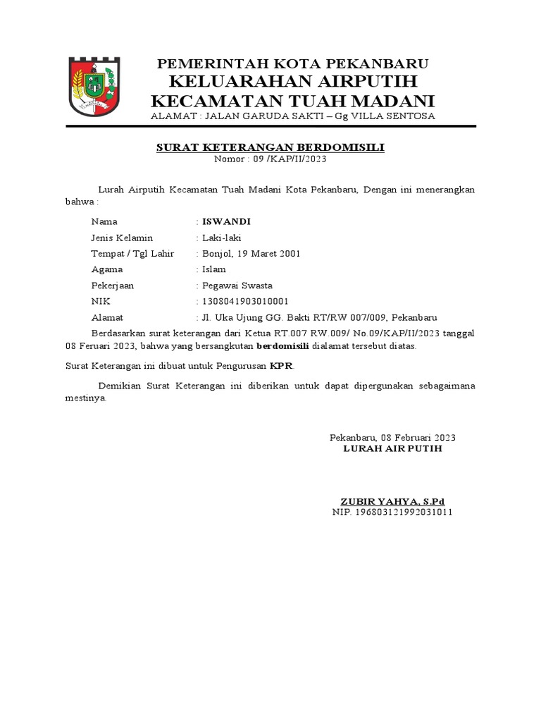  Surat Keterangan Berdomisili 
