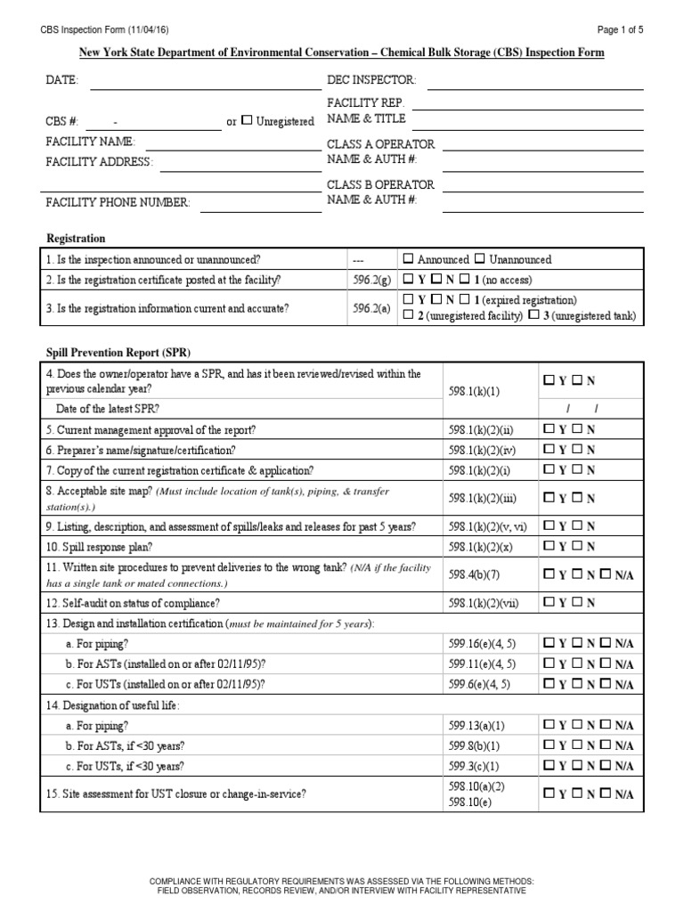 Chemical Storage Inspection Form PDF Mechanical Engineering