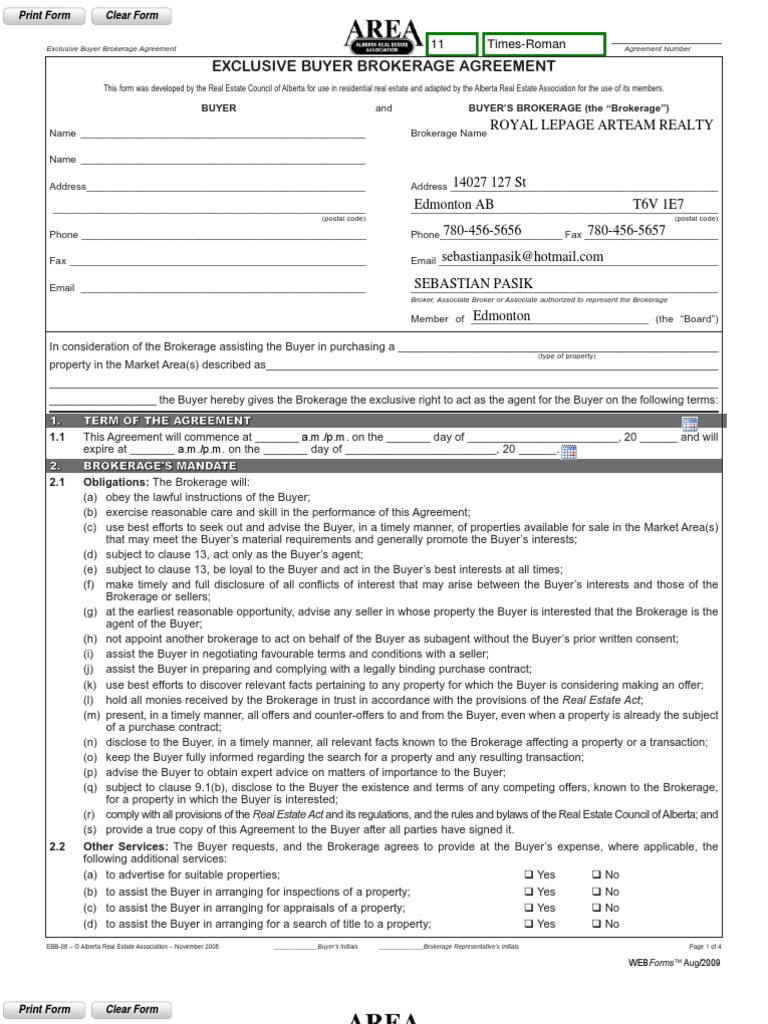 Exclusive Buyer Brokerage Agreement | PDF | Law Of Agency | Sales