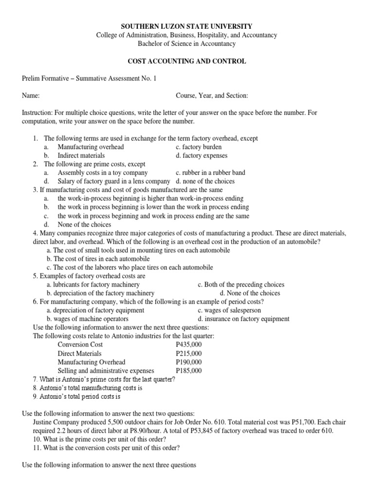 Cost Accounting Exam for Students | PDF | Cost Of Goods Sold | Cost