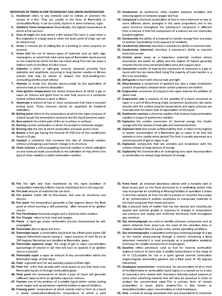 Definition of Terms in Fire Technology and Arson Investigation PDF