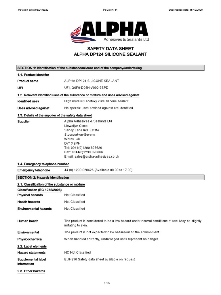 MSDS Silicone Sealant PDF Dangerous Goods Toxicity