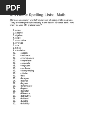 5th Grade Spelling Lists