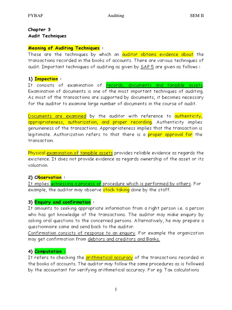 Ch 3 Audit Techniques Download Free Pdf Audit Financial Audit