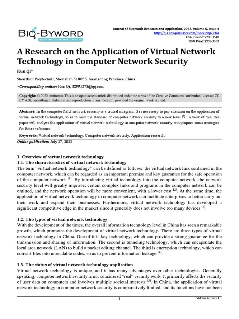 A Research On The Application of Virtual Network T | PDF | Computer ...