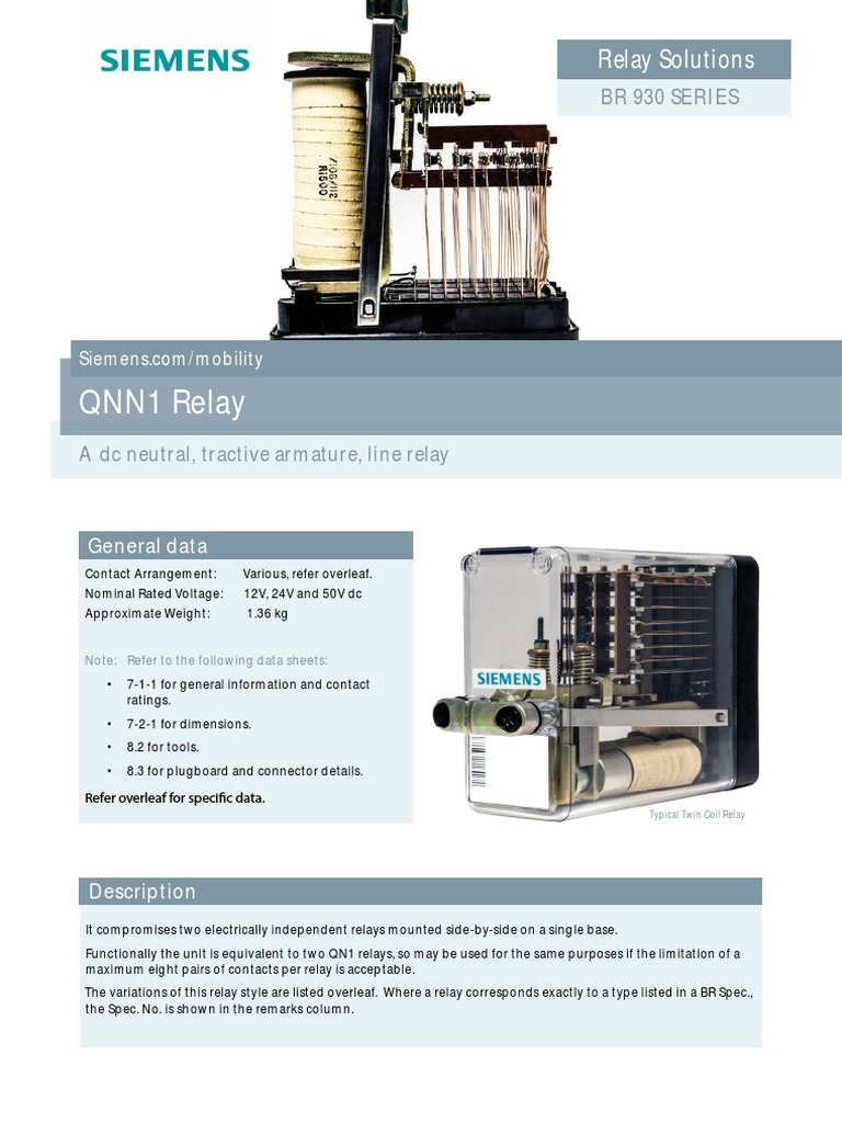 Technical Specifications and Contact Arrangements for the Siemens BR