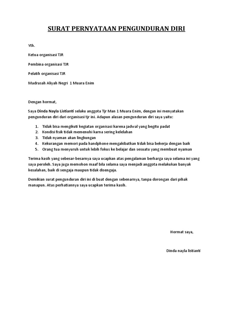 Surat Pernyataan Pengunduran Diri | PDF