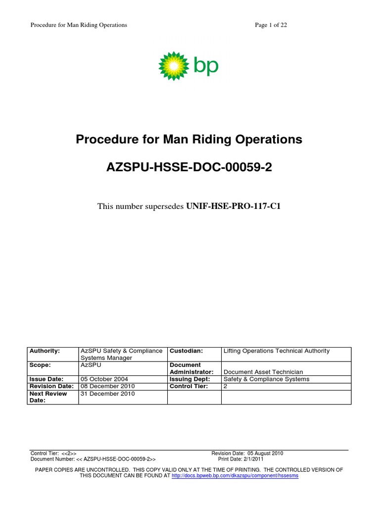 Man Riding Operations Procedure Guide | PDF | Crane (Machine ...