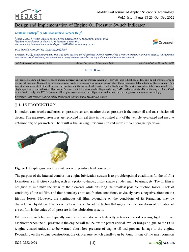 Design and Implementation of Engine Oil Pressure Switch Indicator PDF