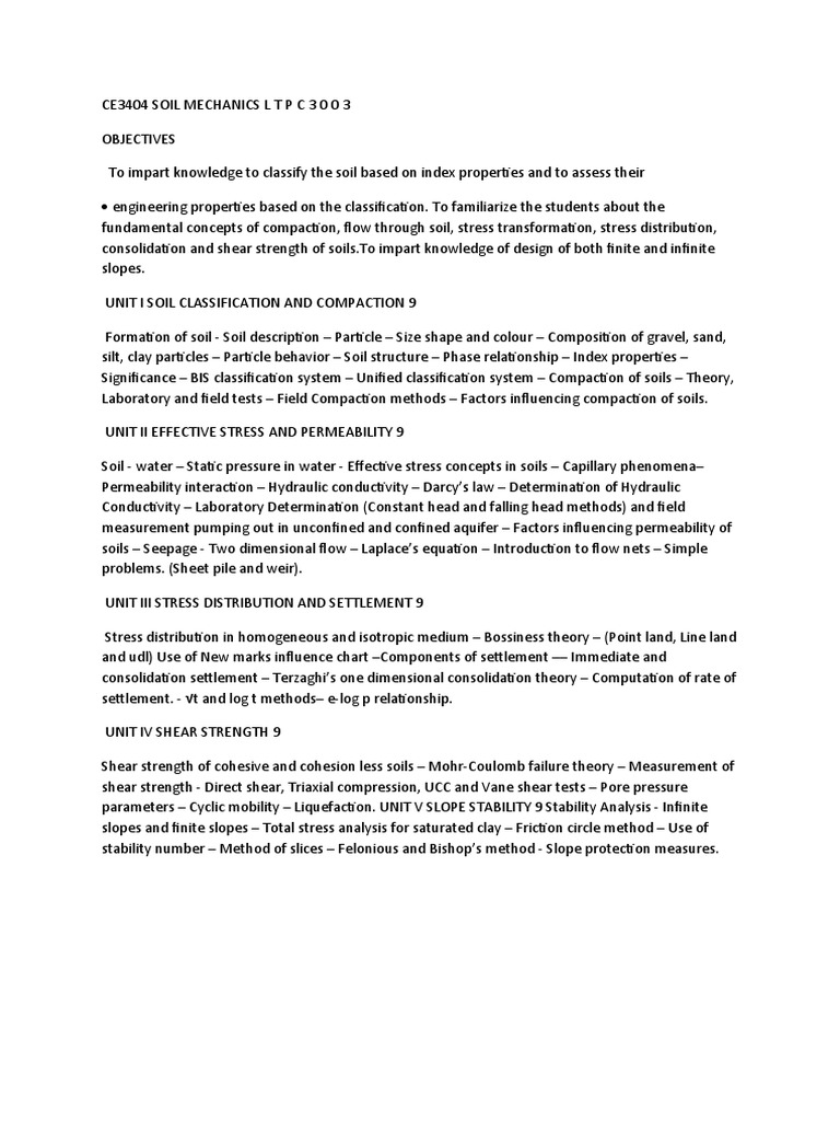 Ce3404 Soil Mechanics L T P C 3 0 0 3 PDF