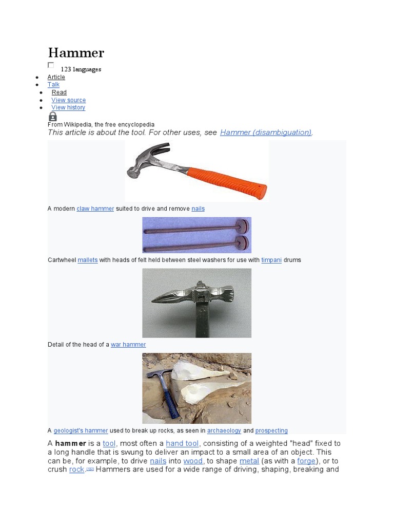 A Comprehensive Overview of the History, Uses, and Types of Hammers PDF