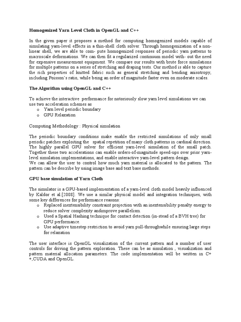 Homogenized Yarn Level Cloth in OpenGL and C++ | PDF | Simulation ...