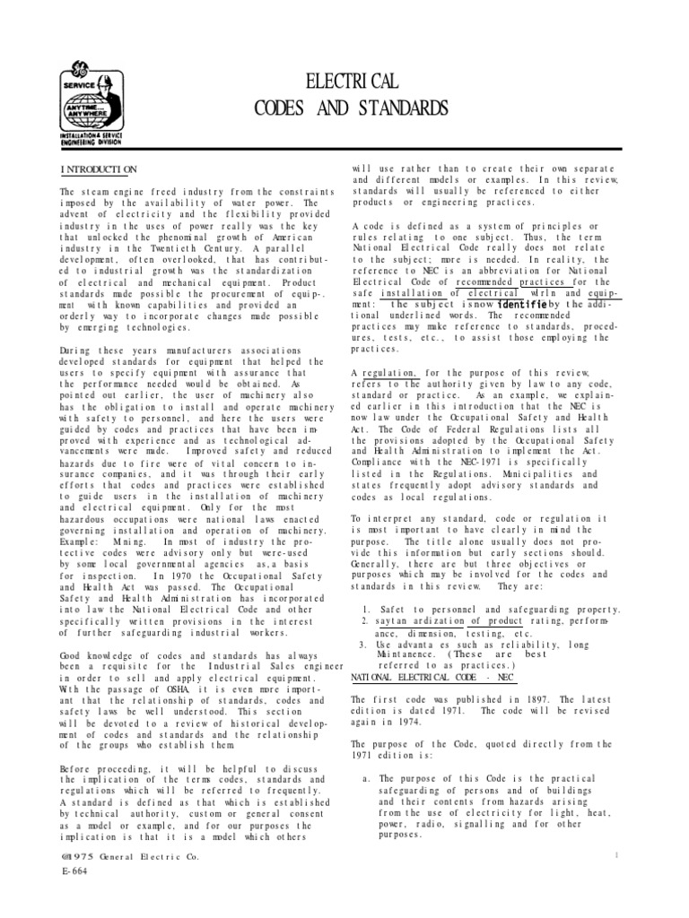 E644 Electrical Codes and Standards PDF Occupational Safety And Health Safety