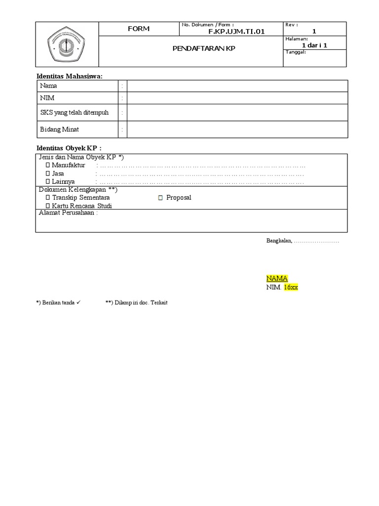 FORM 01 PENDAFTARAN | PDF