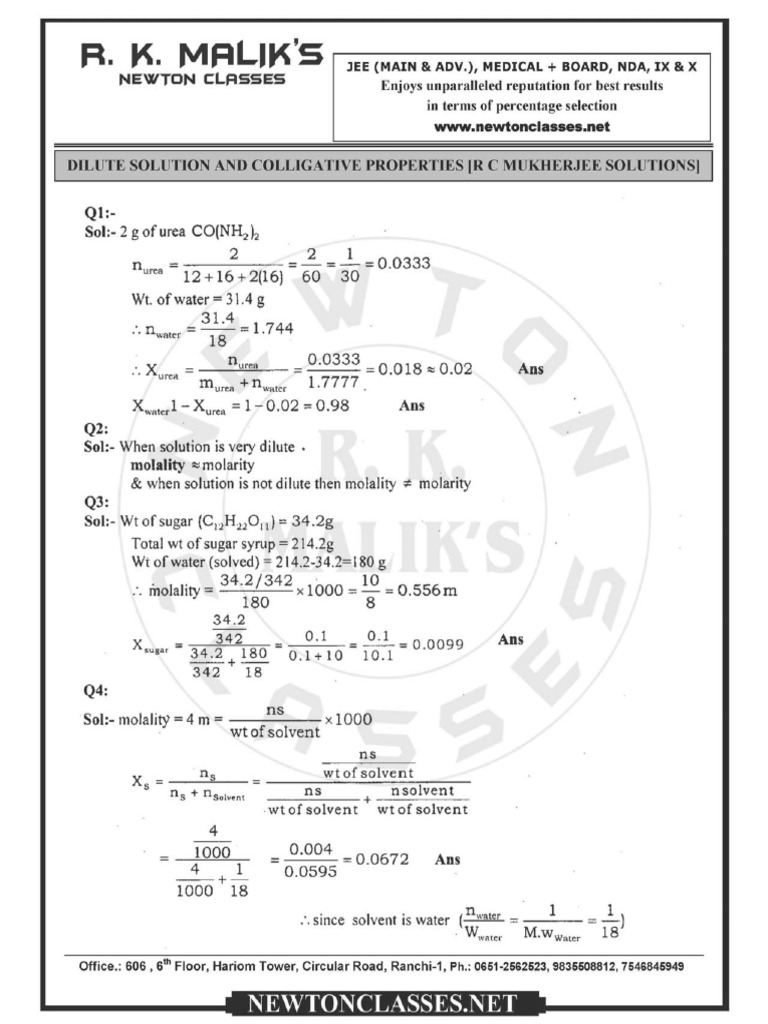 Chapter 13 Dilute Solution and Colligative Properties PDF