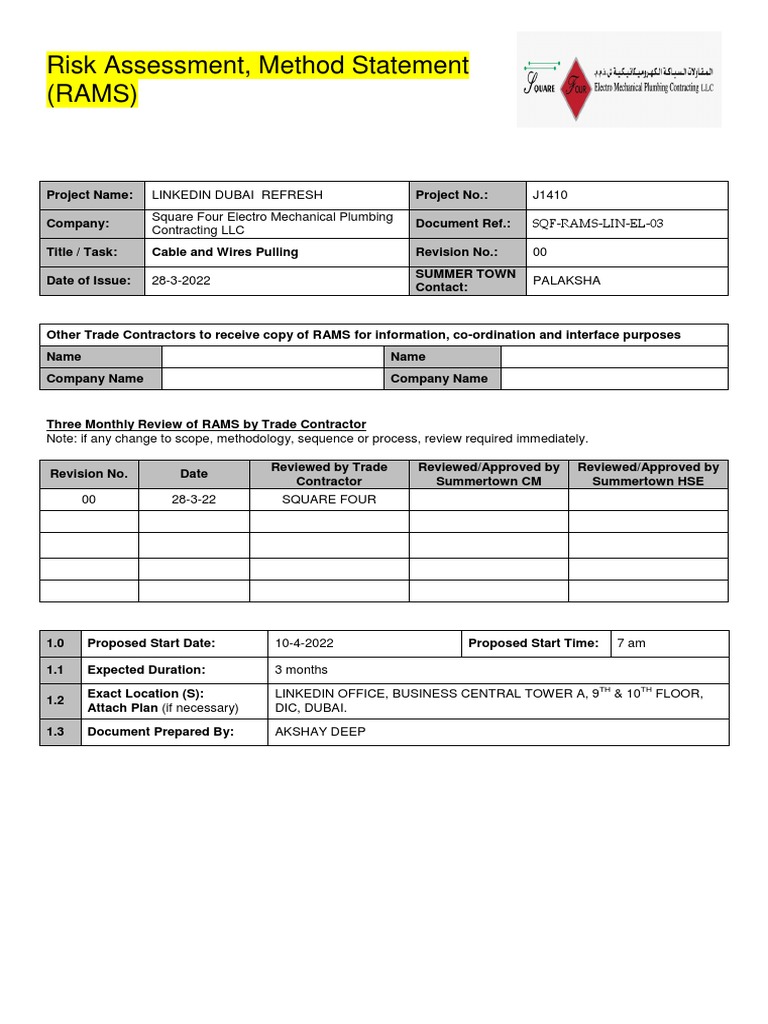 SQF-RAMS-LIN-EL-03 - Cable and Wire Pulling | PDF | Scaffolding ...