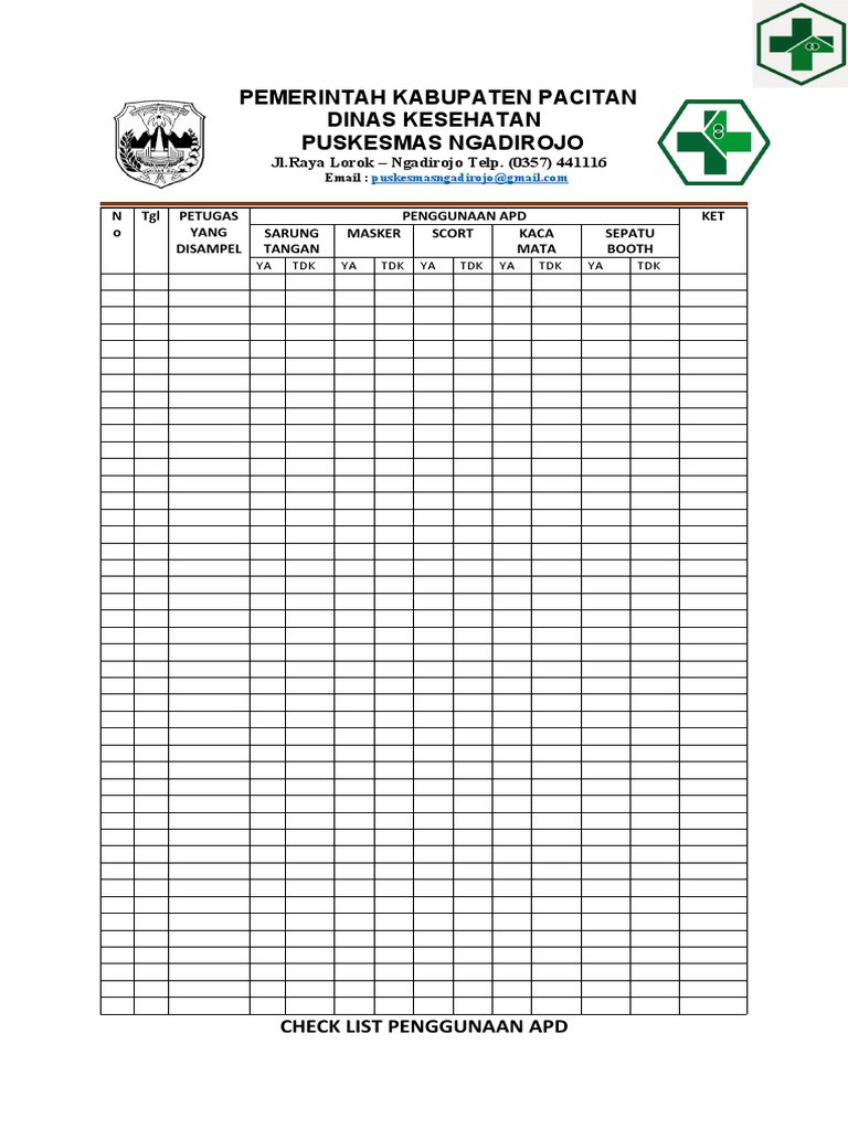 Checklist Penggunaan APD Puskesmas | PDF