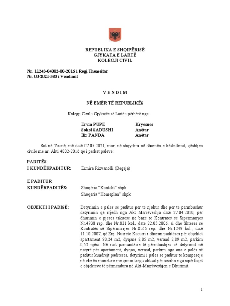 Vendim Gjykate | PDF