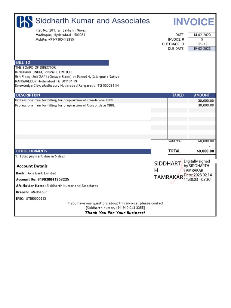 Invoice for Innopark India Pvt Ltd | PDF | Banking | Business