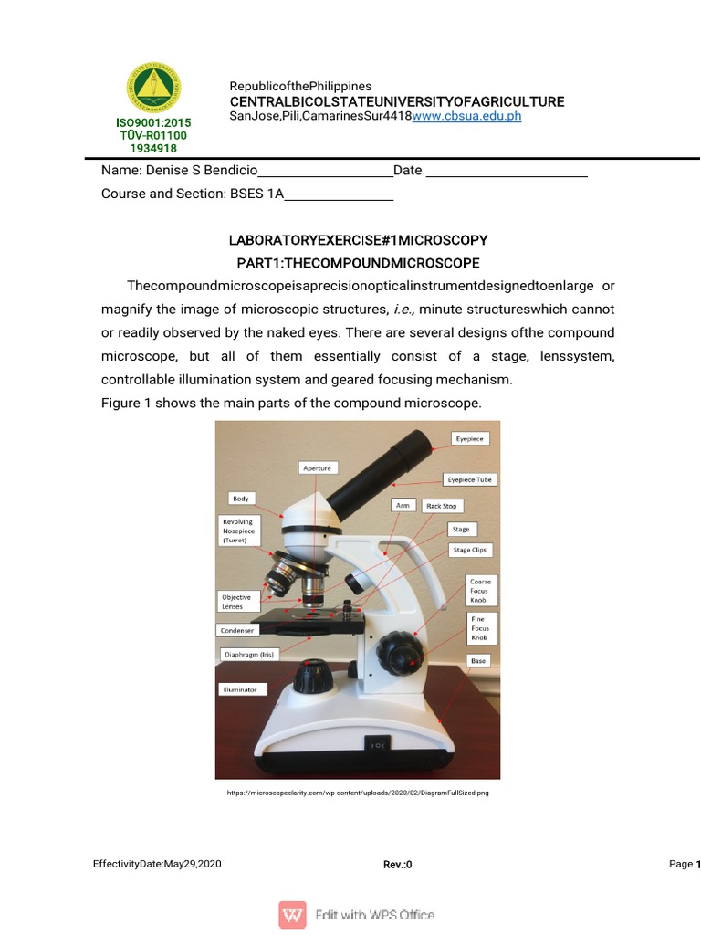 Zoo-Laboratory-Exercise-1-Microscope. - DENISE Bendicio-Bses 1A | PDF ...