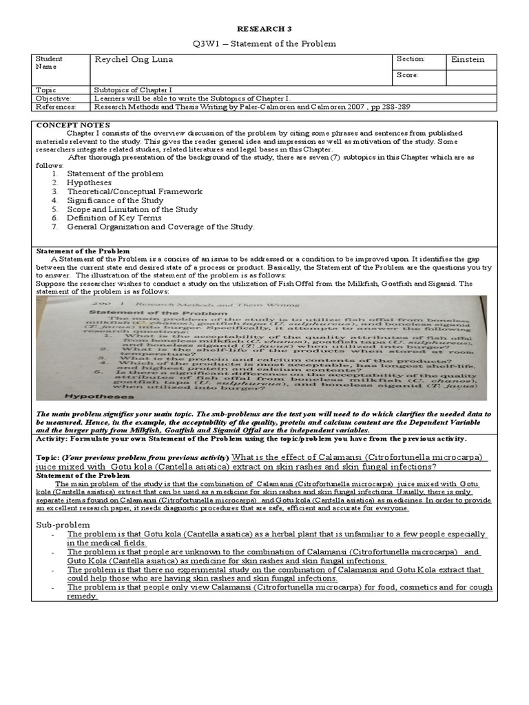 Statement of The Problem | PDF | Cognition | Science