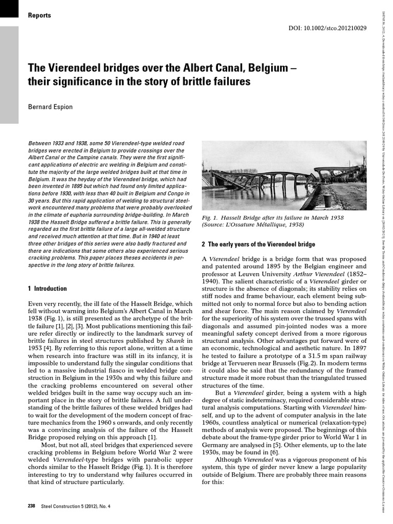 Steel Construction 2012 Espion The Vierendeel Bridges Over The