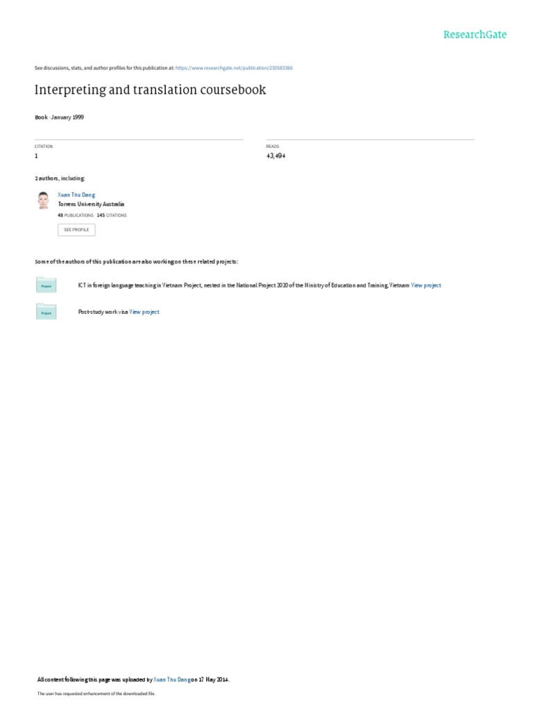 Interpreting And Translation Coursebook January 1999 Pdf